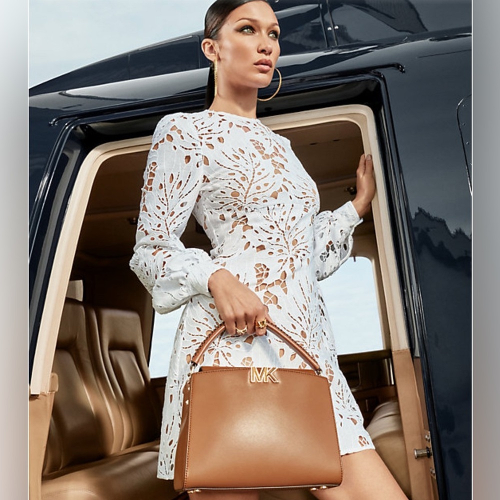 NWT MICHAEL MICHAEL KORS PALM BLOUSON SLEEVE GUIPURE LACE MINI DRESS SIZE 12